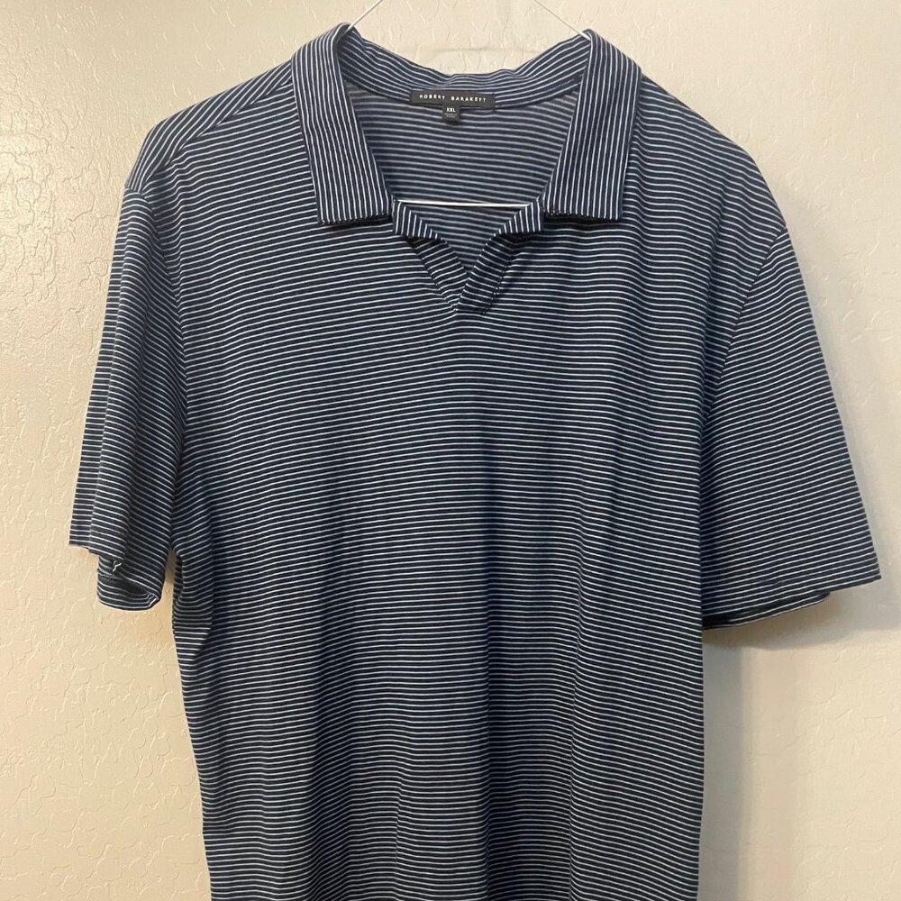LIKE NEW ROBERT BARAKETT SS POLO!  MEN XXL.  NAVY STRIPE.